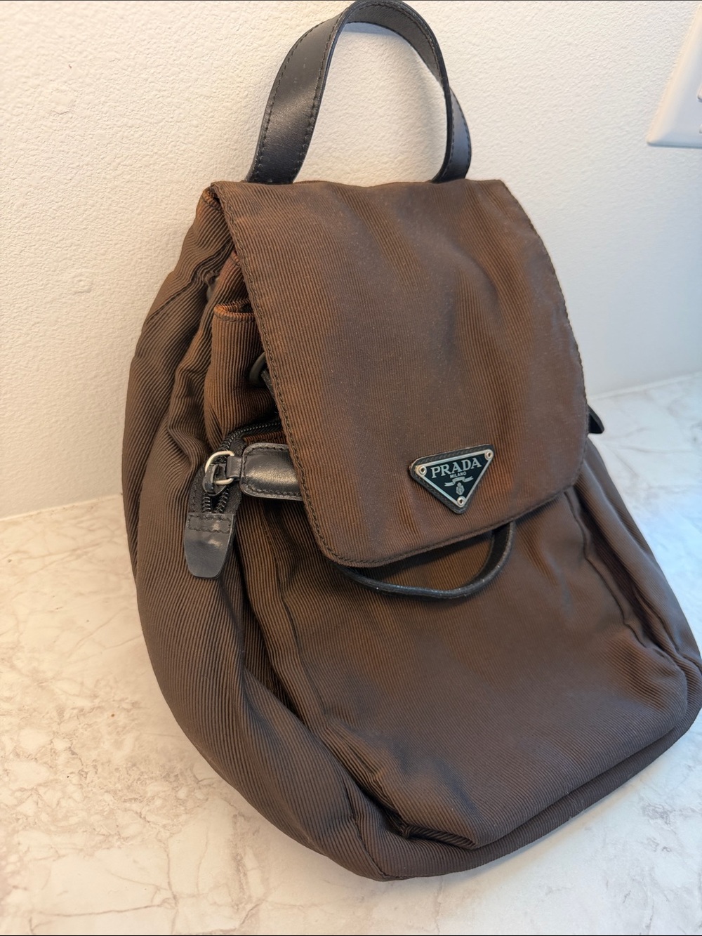 Prada Brown Nylon Backpack with Leather Trim - Picture 9 of 10